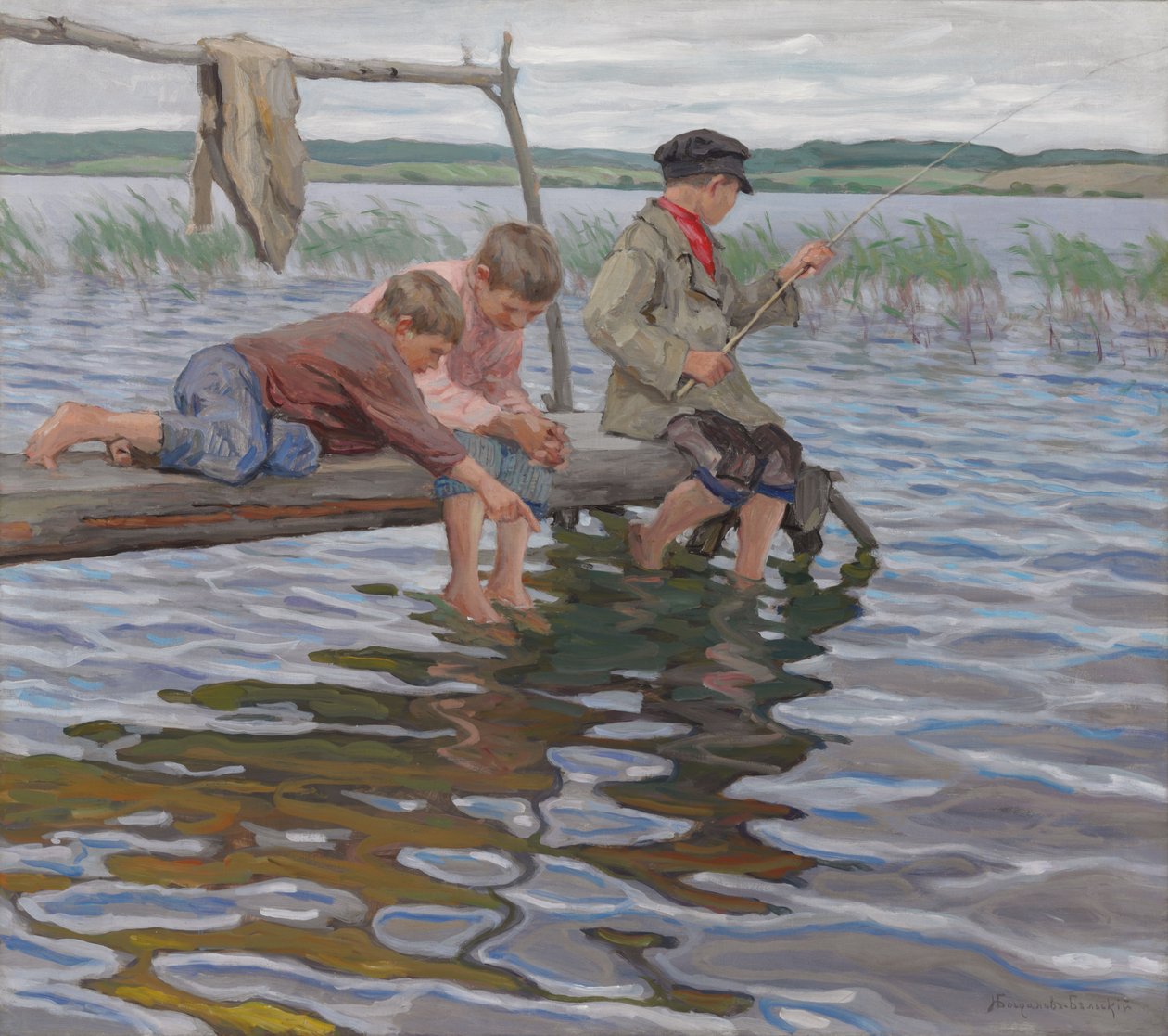 iskelede balık tutan çocuklar by Nikolai Petrovich Bogdanov Belsky