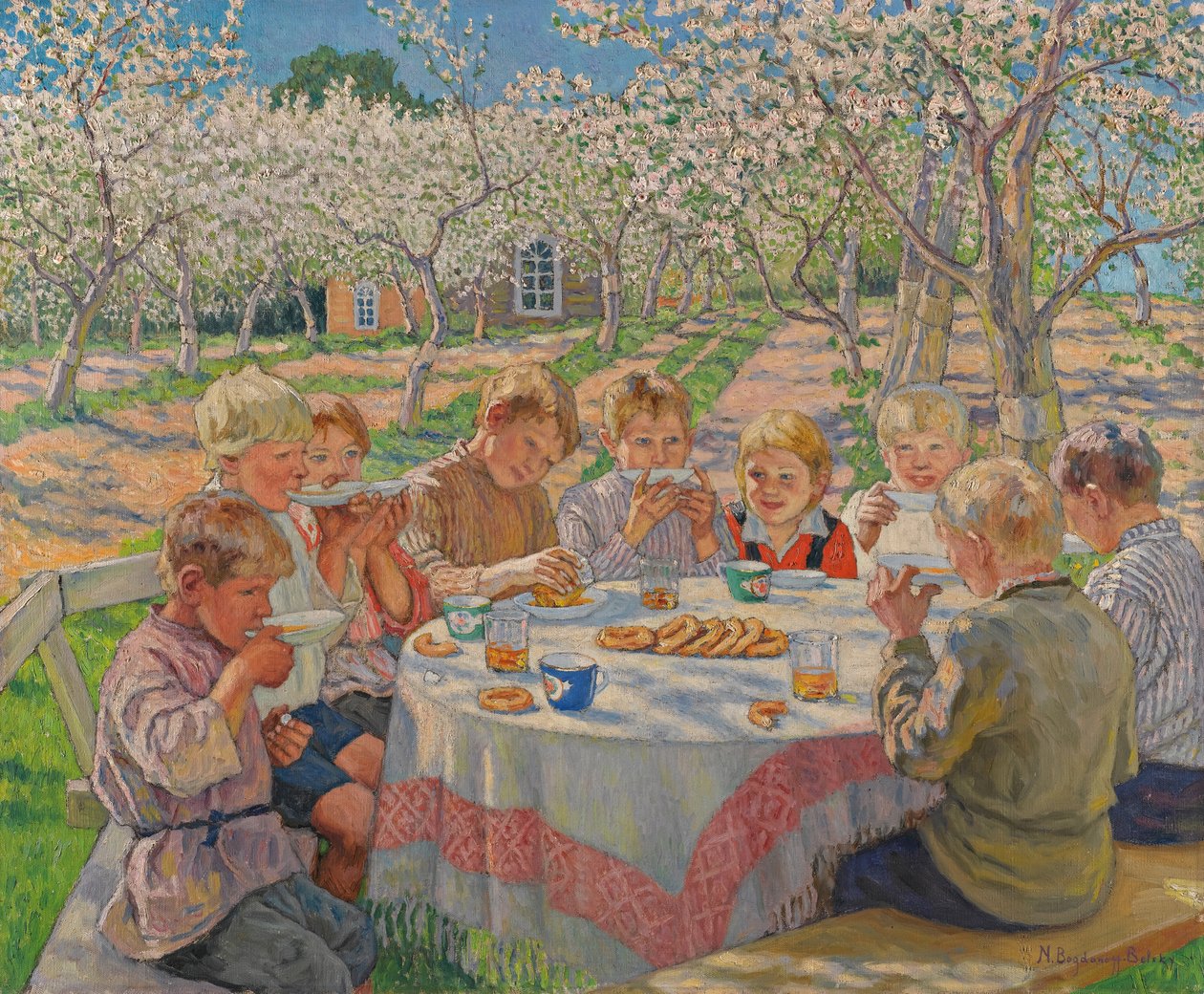 Elma Bahçesinde Çay. by Nikolai Petrovich Bogdanov Belsky