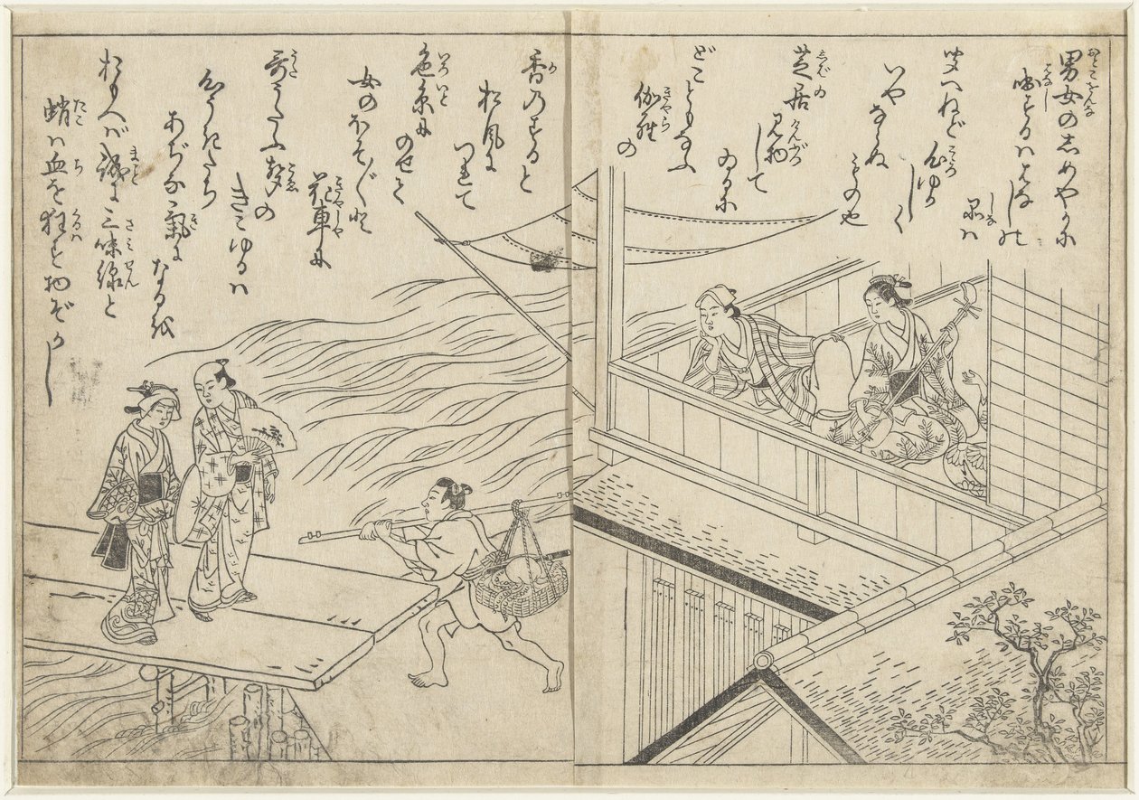 Bir nehir boyunca çayevi by Nishikawa Sukenobu (attributed to)
