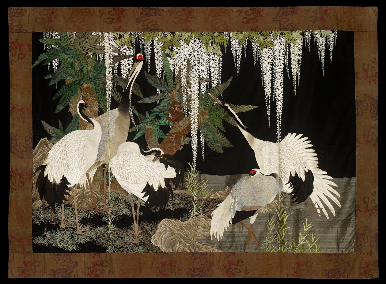 Vinçler, bisikletler ve wisteria, c1905 by Nishimura Sozaemon