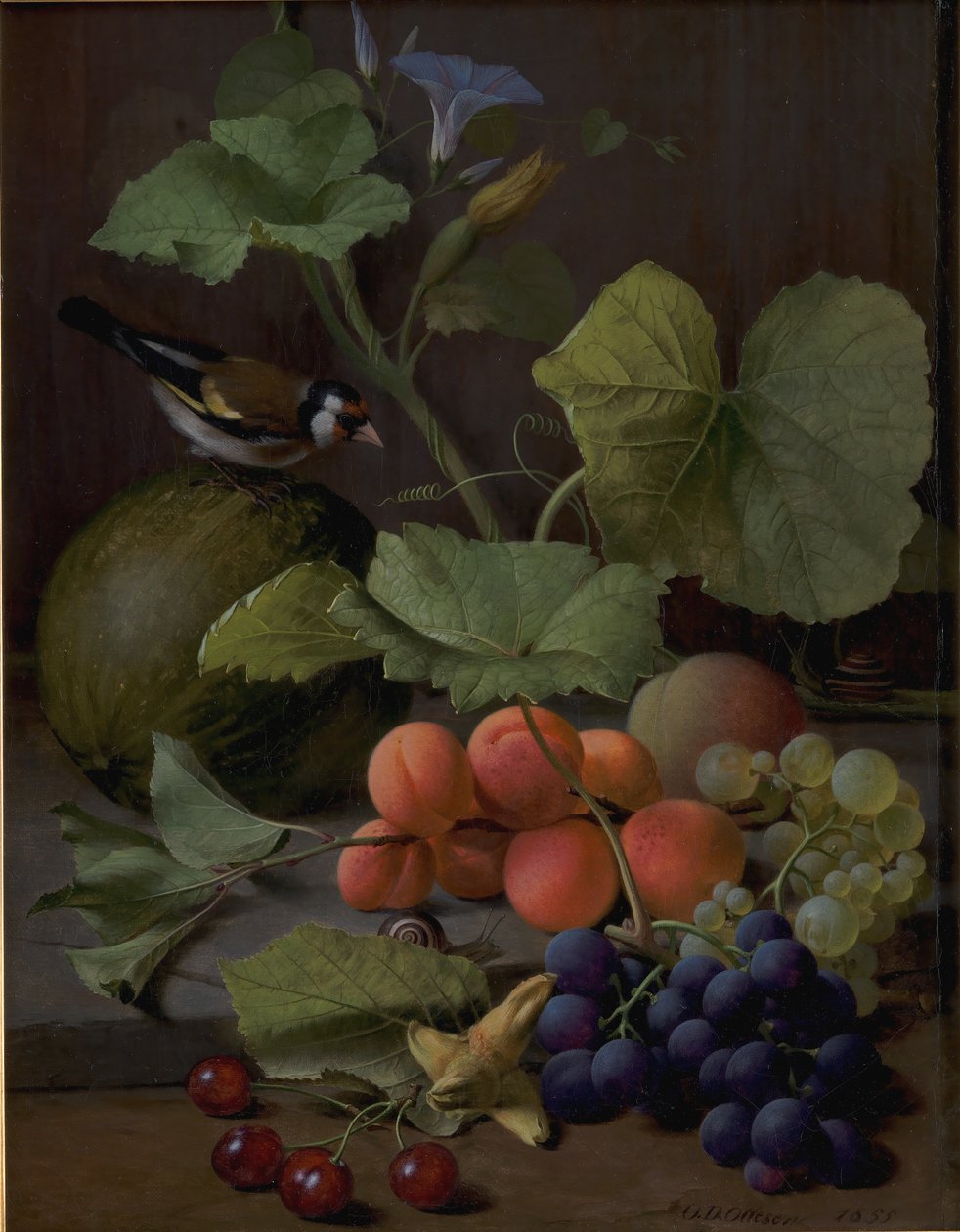 Meyveler ve Saka Kuşu ile Natürmort by O.D. Ottesen