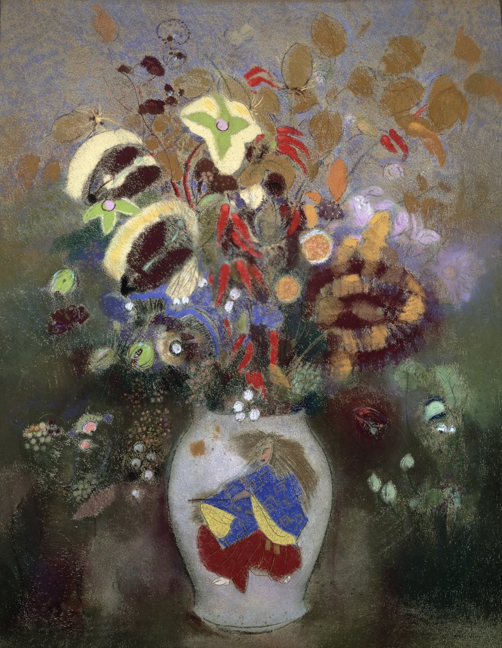 Bir Vazoda Çiçeklerin Natürmortu (kağıt üzerinde pastel) by Odilon Redon