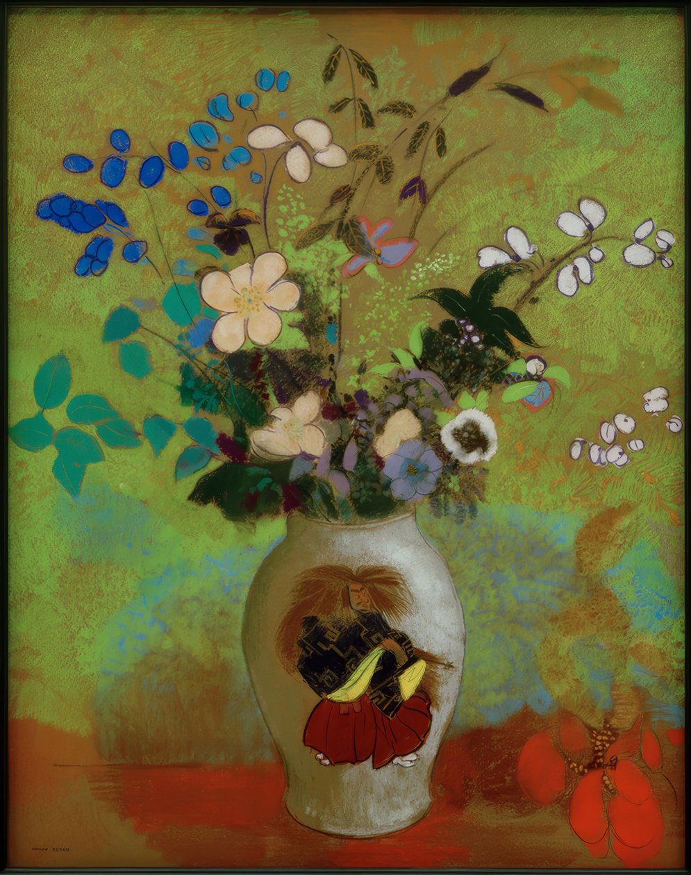 Bir Japon savaşçı ile vazo by Odilon Redon
