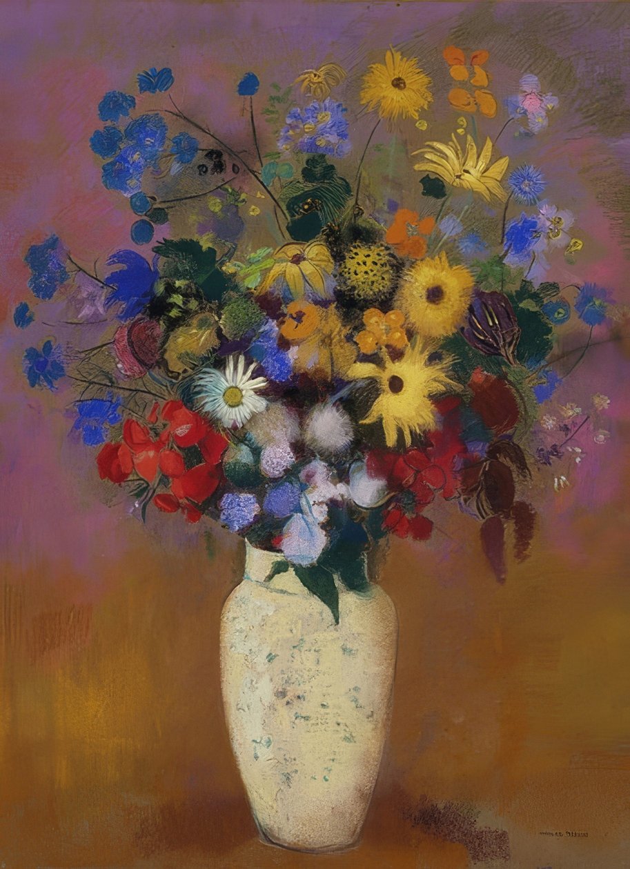 Vazoda çiçekler. 1912-14 civarında by Odilon Redon