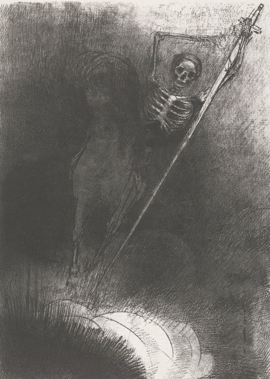 At Üzerinde Ölüm, 1899 (baskı) by Odilon Redon