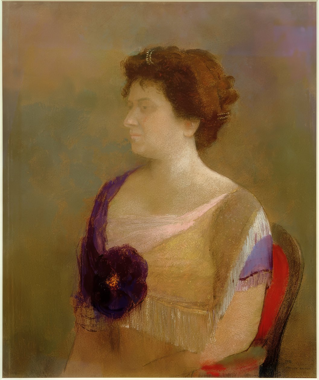 Korse üzerinde çiçek olan kadın by Odilon Redon