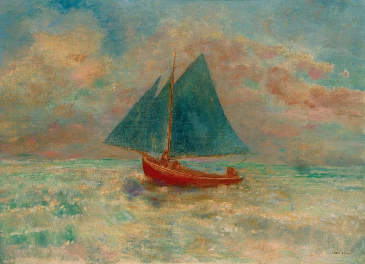 kırmızı tekne by Odilon Redon