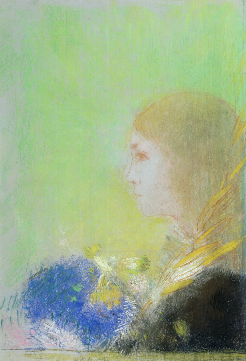Genç Kız Profili (pastel) by Odilon Redon