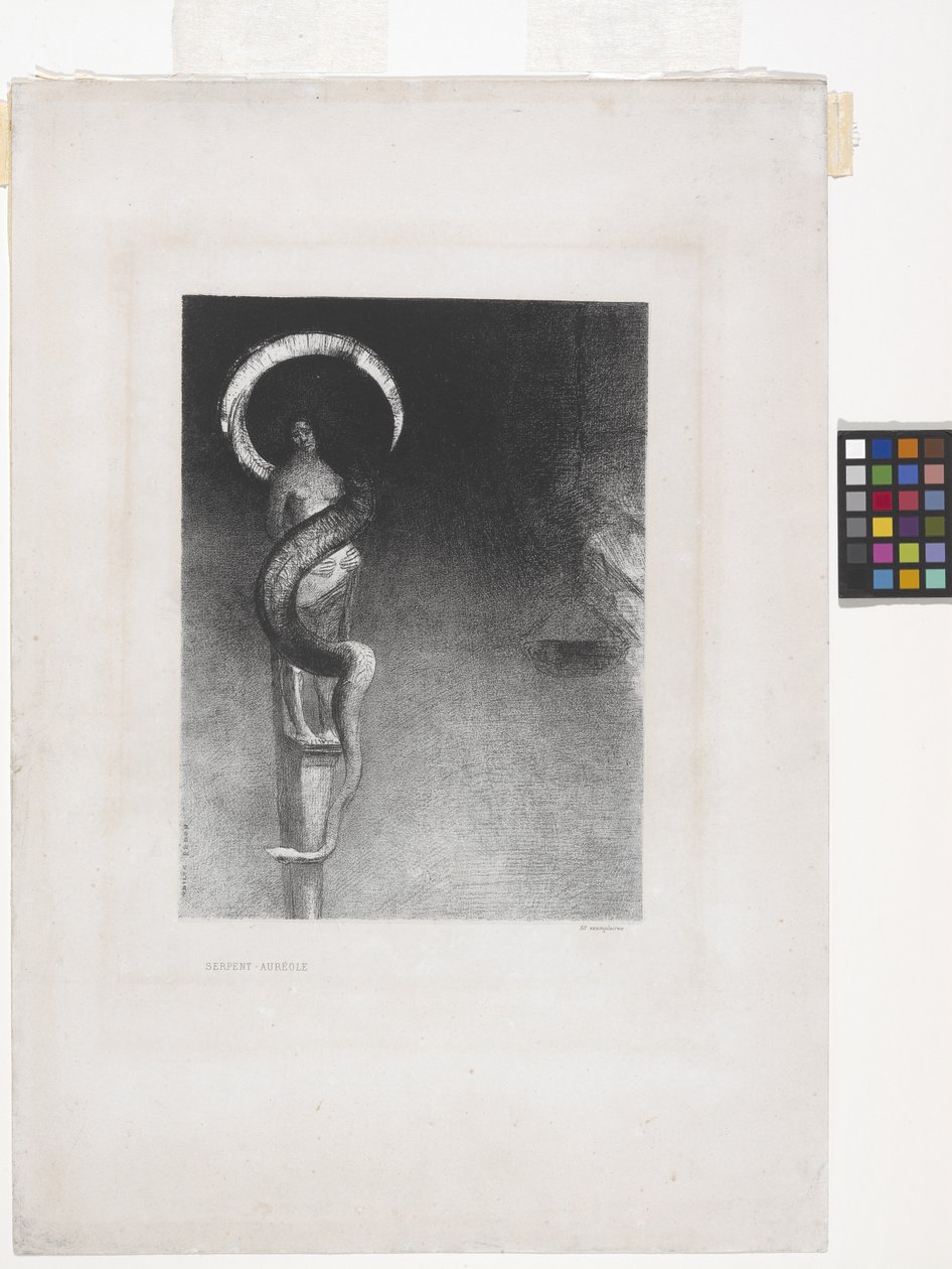 Serpent-Aureole (çene aplikeli kağıt üzerine litografi) by Odilon Redon