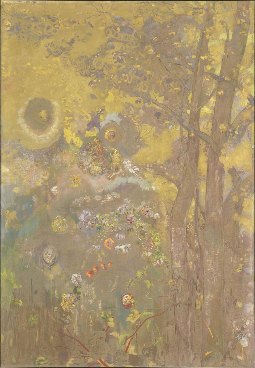 Sarı Bir Arka Plan Üzerindeki Ağaçlar, 1901 by Odilon Redon