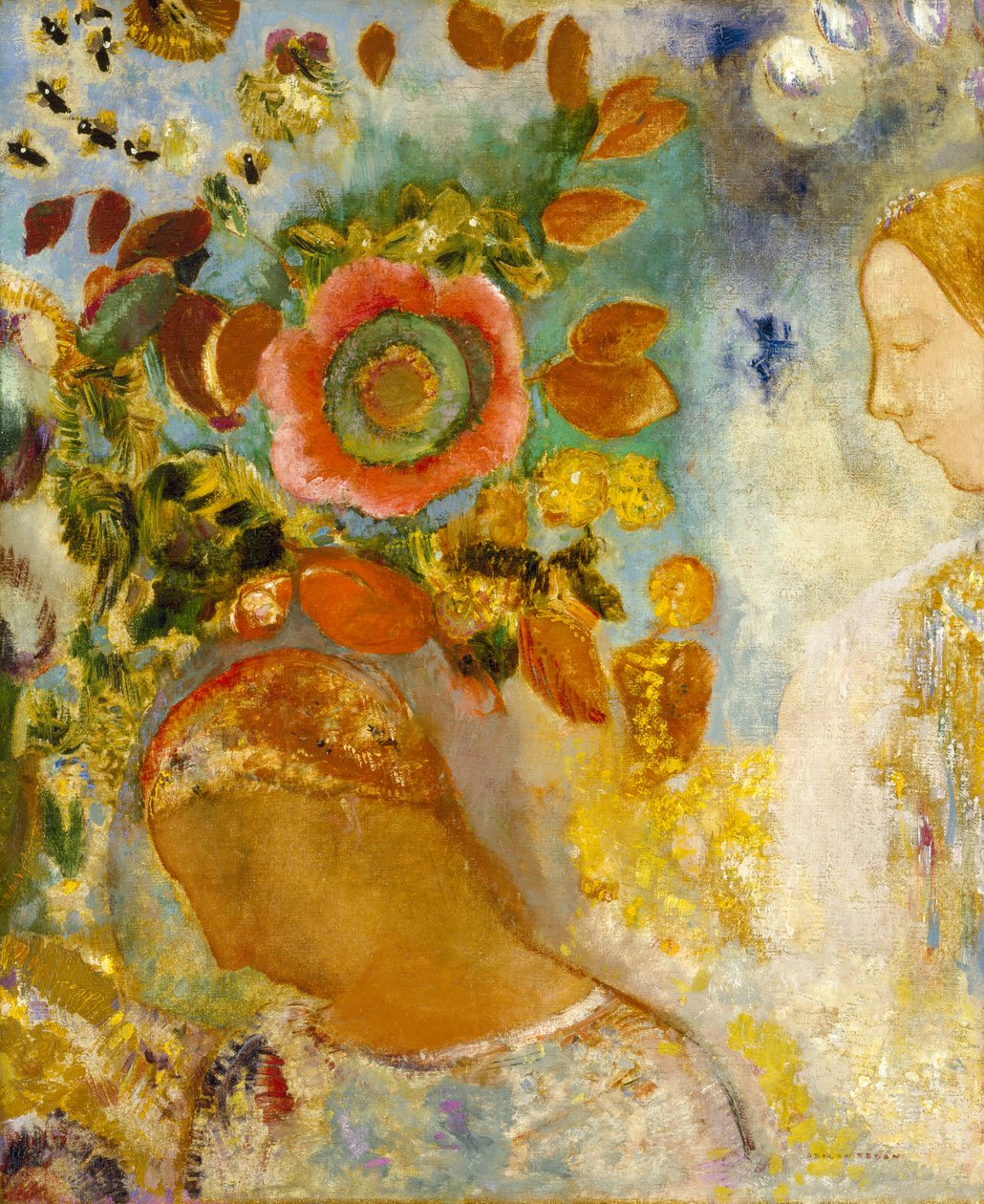 Çiçeklerin Arasında İki Genç Kız, 1912 by Odilon Redon