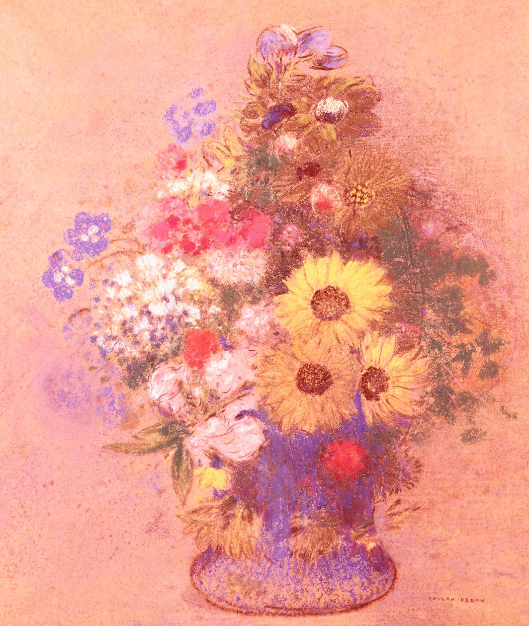 Vazo Çiçek (gemide pastel) by Odilon Redon