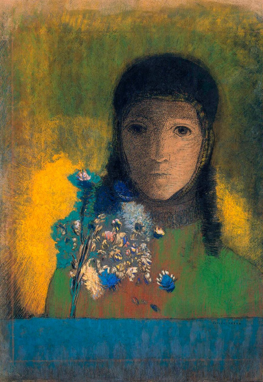Kır Çiçekleri Olan Kadın, c1900. by Odilon Redon