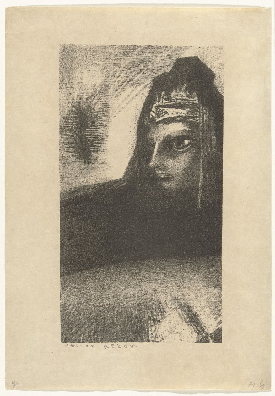 Zwarte Sfinx siyah taç by Odilon Redon
