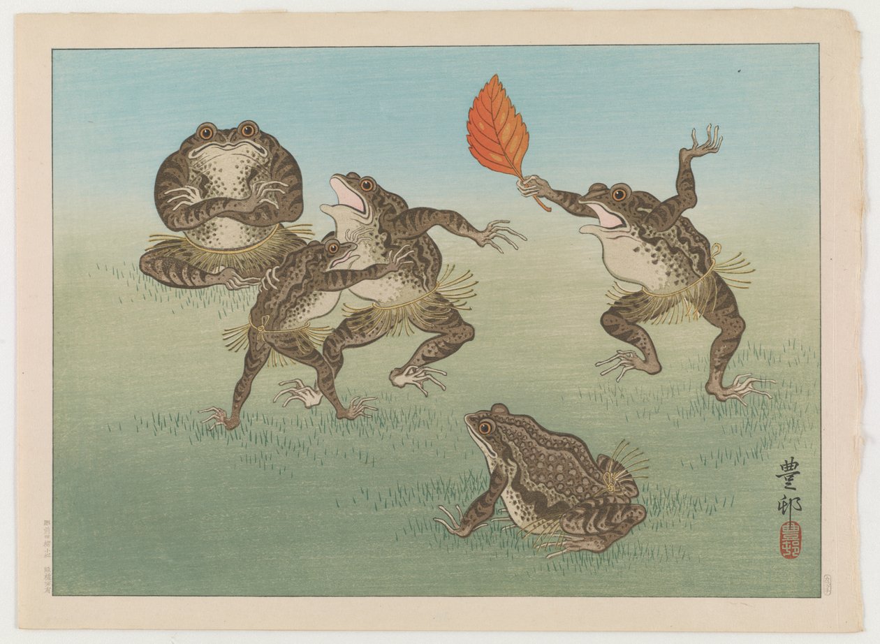 Sumo güreşi kurbağaları, 1930 dolayları (renkli tahta baskı) by Ohara Koson