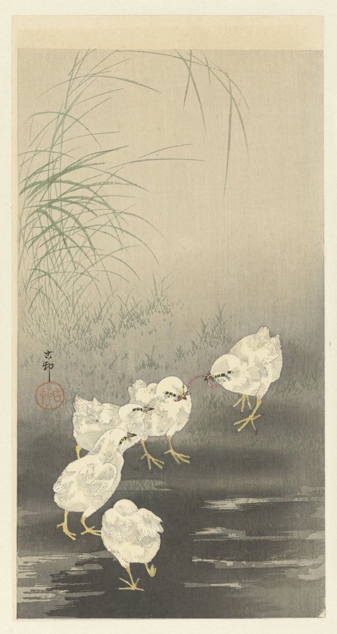 Civcivler ve Solucan by Ohara Koson