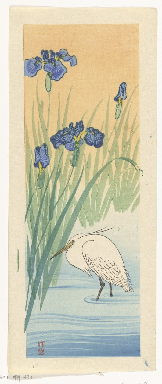 Süsen ile ak balıkçıl by Ohara Koson