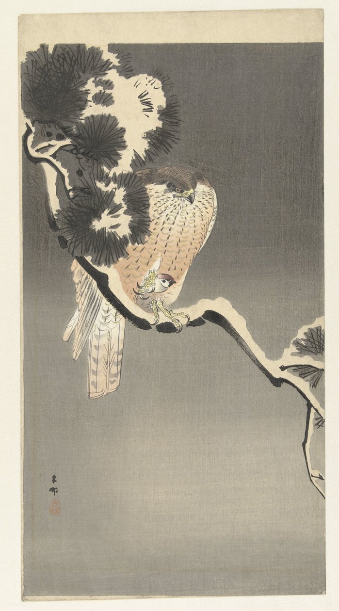 mus ile şahin by Ohara Koson