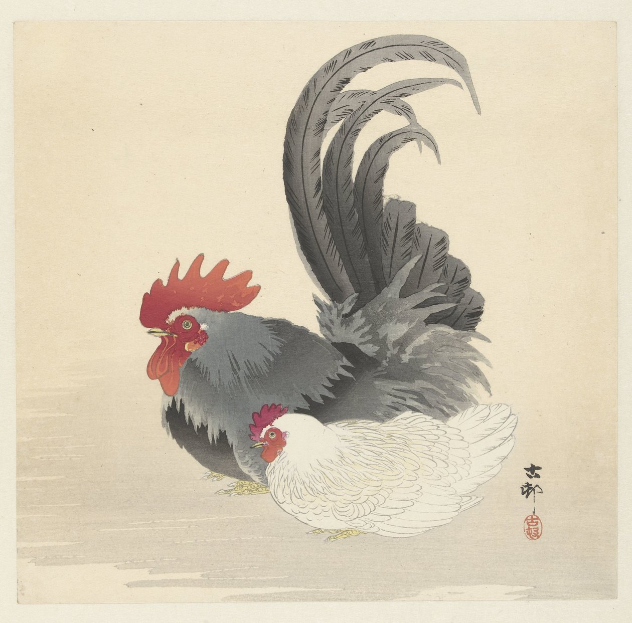 tavuk ve horoz by Ohara Koson