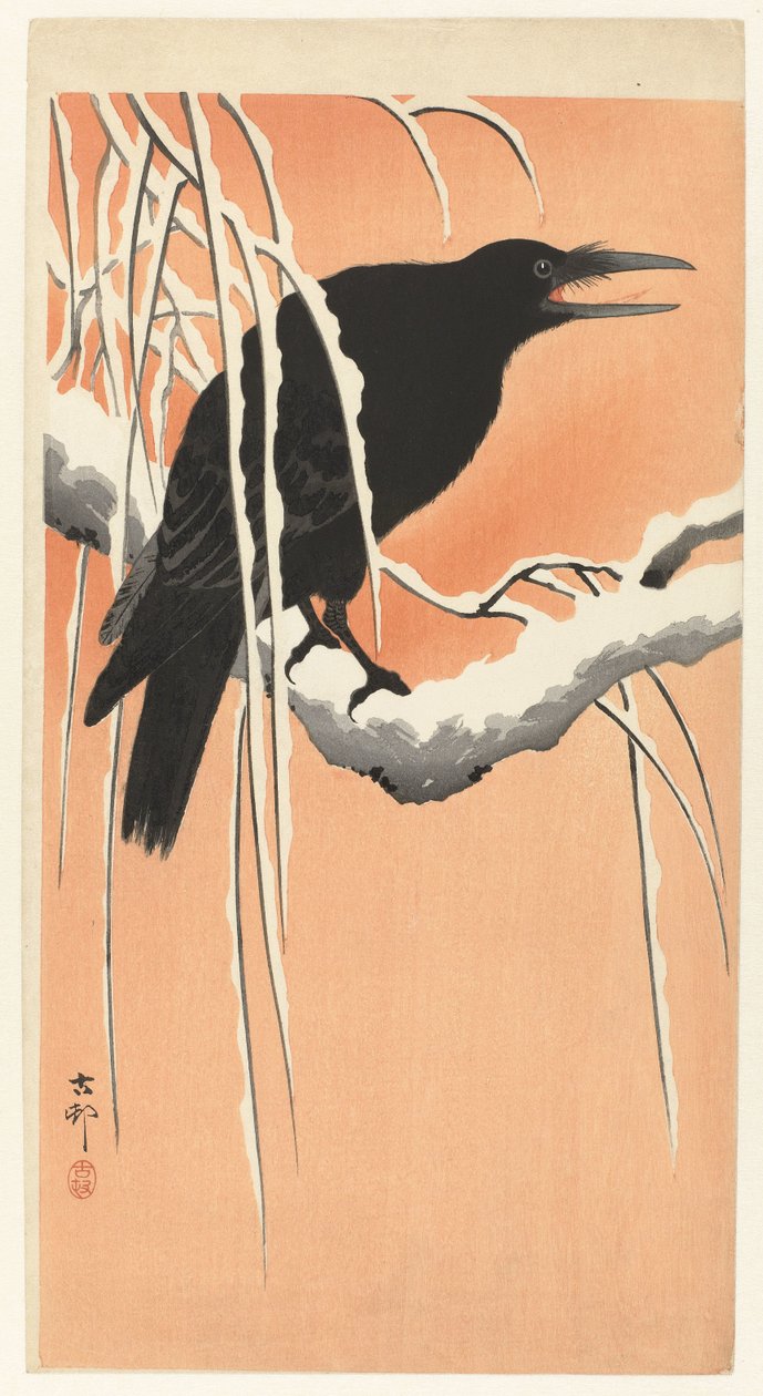 Karlı dalda karga by Ohara Koson