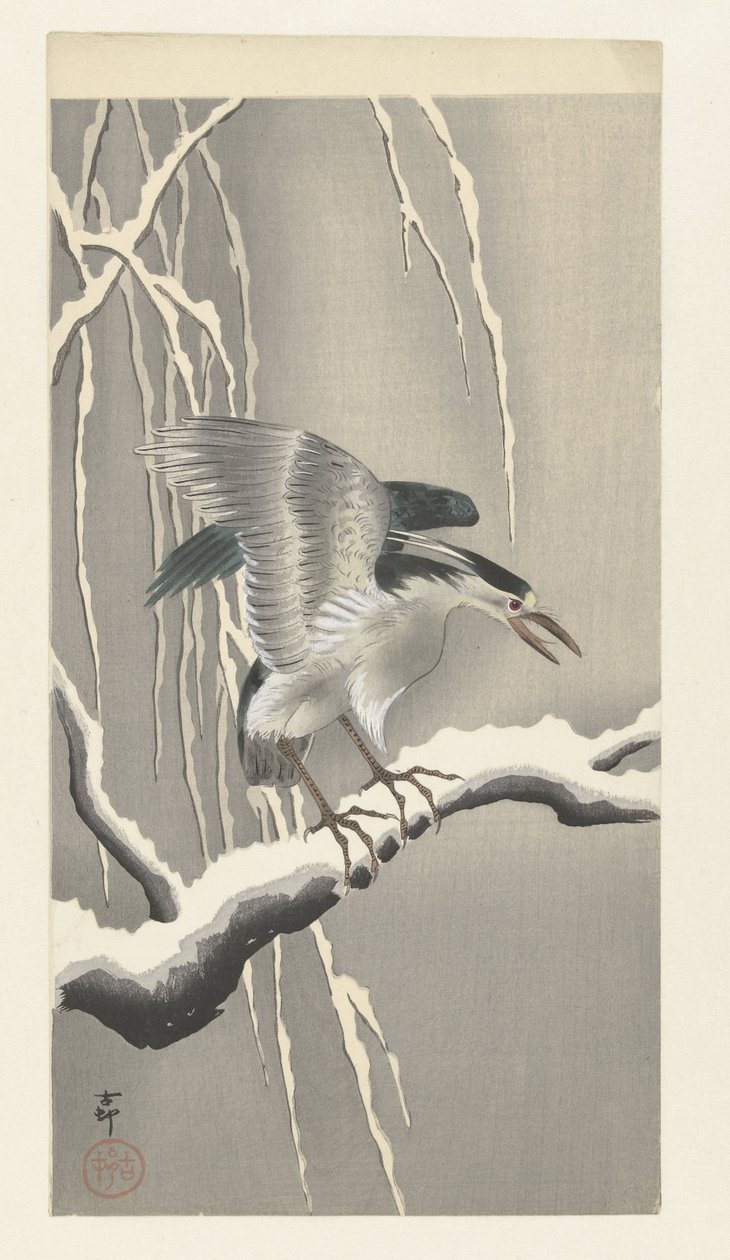 Karlı dal üzerinde vak by Ohara Koson