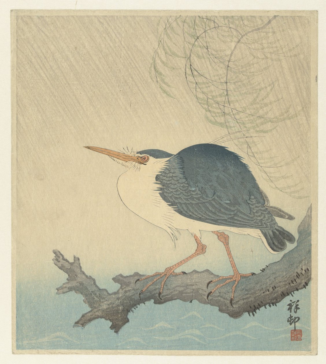 Bir ağaç kütüğü üzerinde vak by Ohara Koson