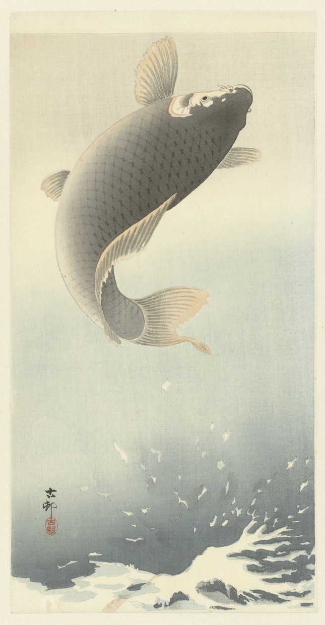 zıplayan sazan by Ohara Koson