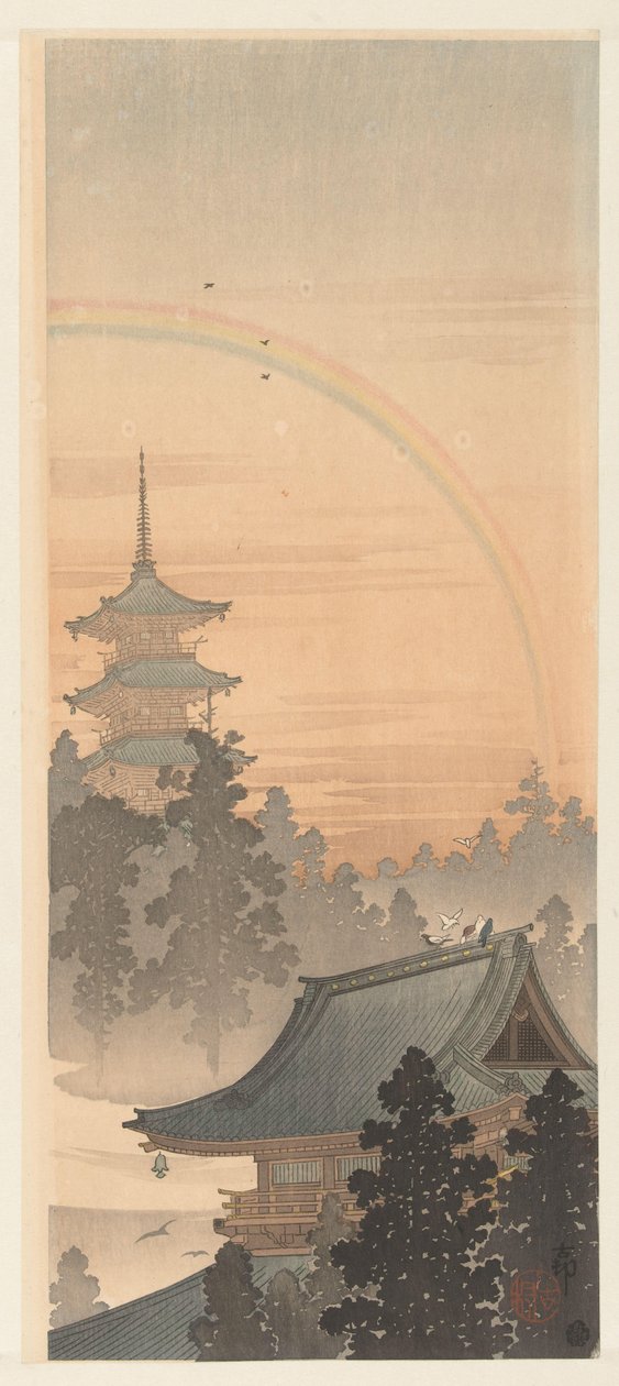 Pagoda ve gökkuşağı by Ohara Koson
