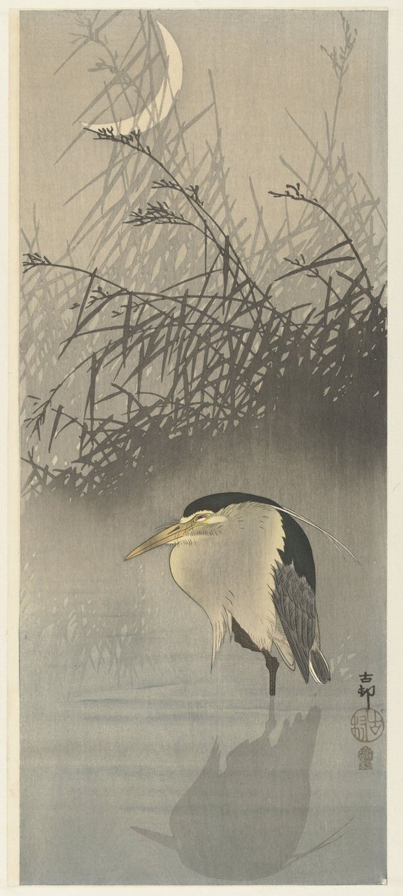 Yeni ayda balıkçıl by Ohara Koson