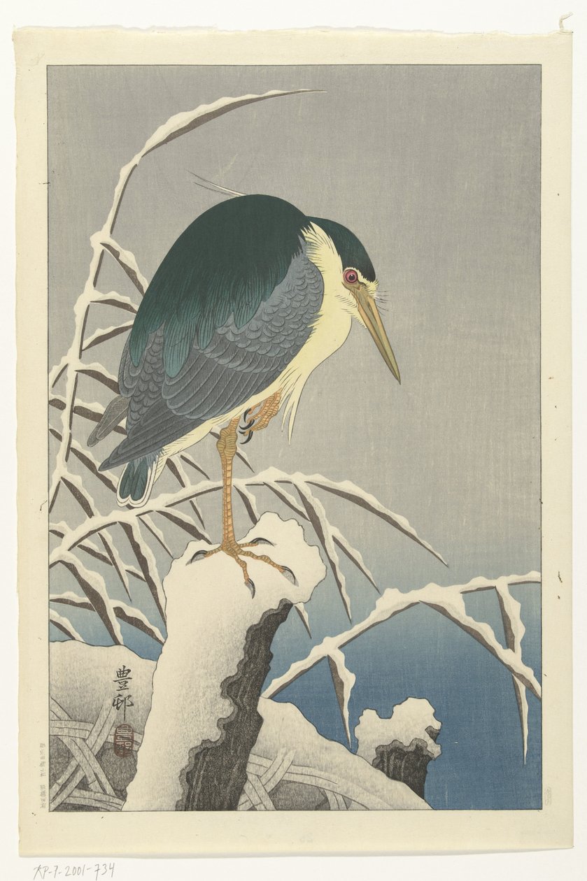 karda balıkçıl by Ohara Koson
