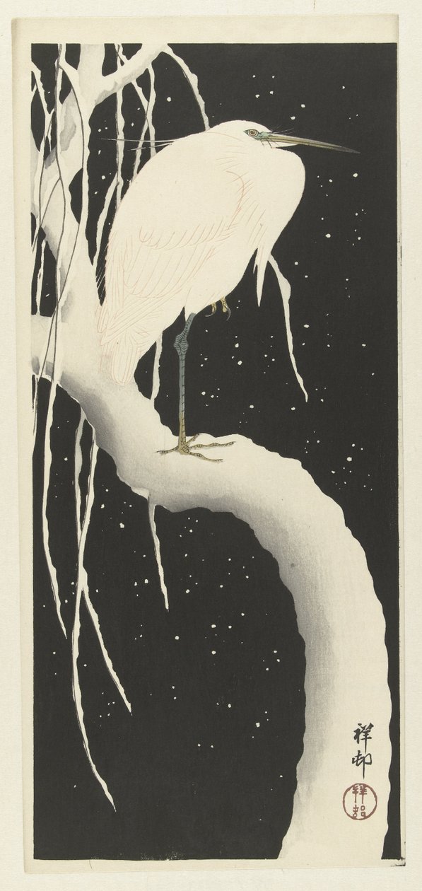 karda balıkçıl by Ohara Koson