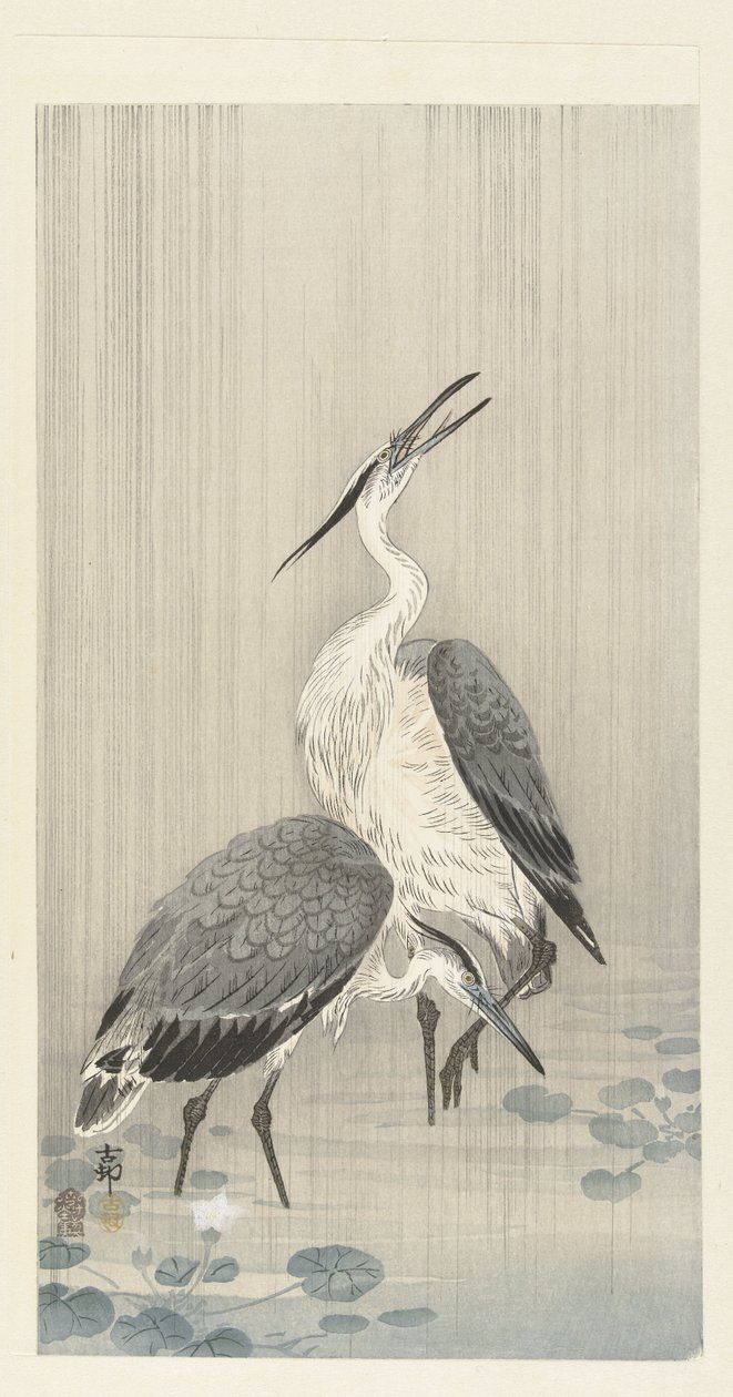 Yağmurda iki balıkçıl by Ohara Koson