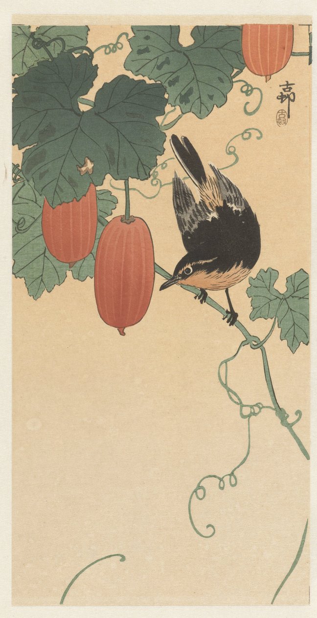 kuş ve hurma by Ohara Koson