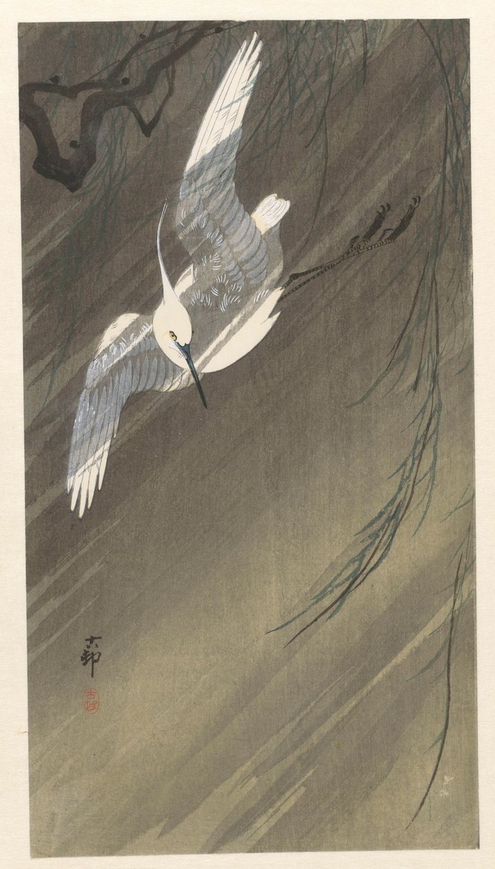 fırtınada ak balıkçıl by Ohara Koson