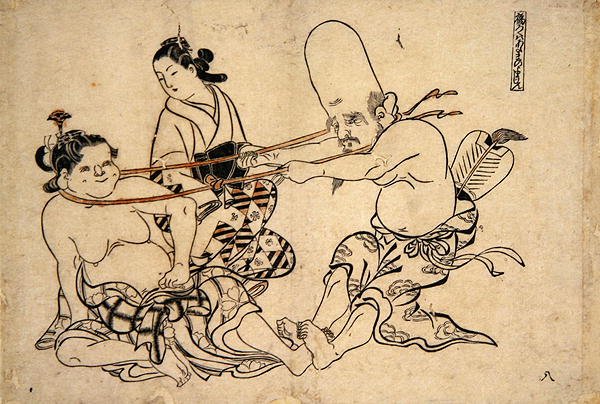 Fukuro Jin Vinci Kaldırmaya Çalışıyor (tahta baskı) by Okumura Masanobu