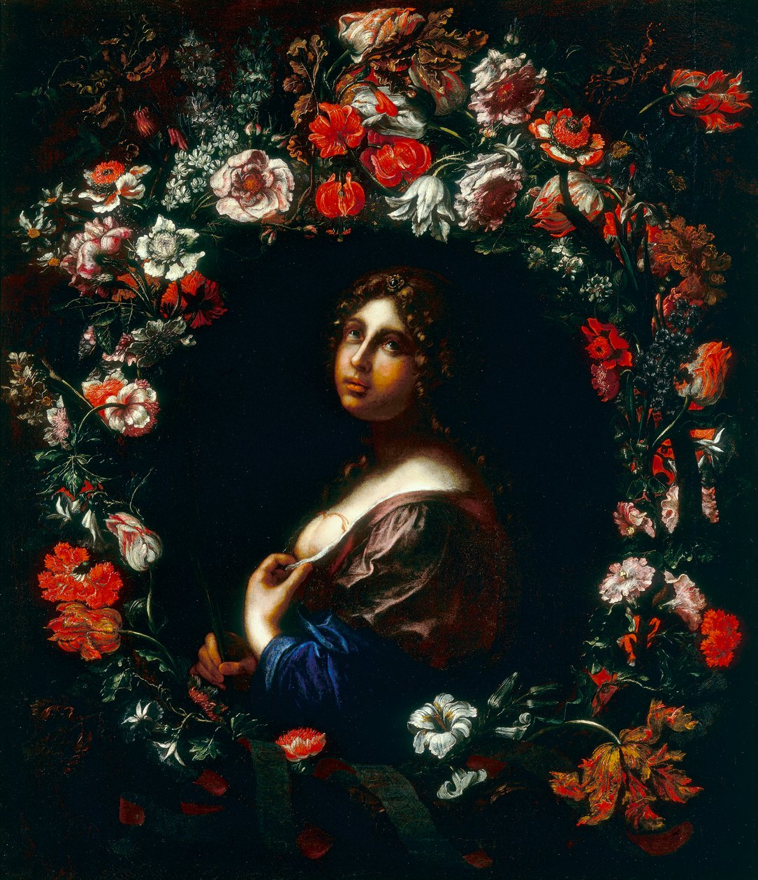Bir çiçek çelenk içinde sarılı Aziz Agatha by Onorio and Scacciati Marinari