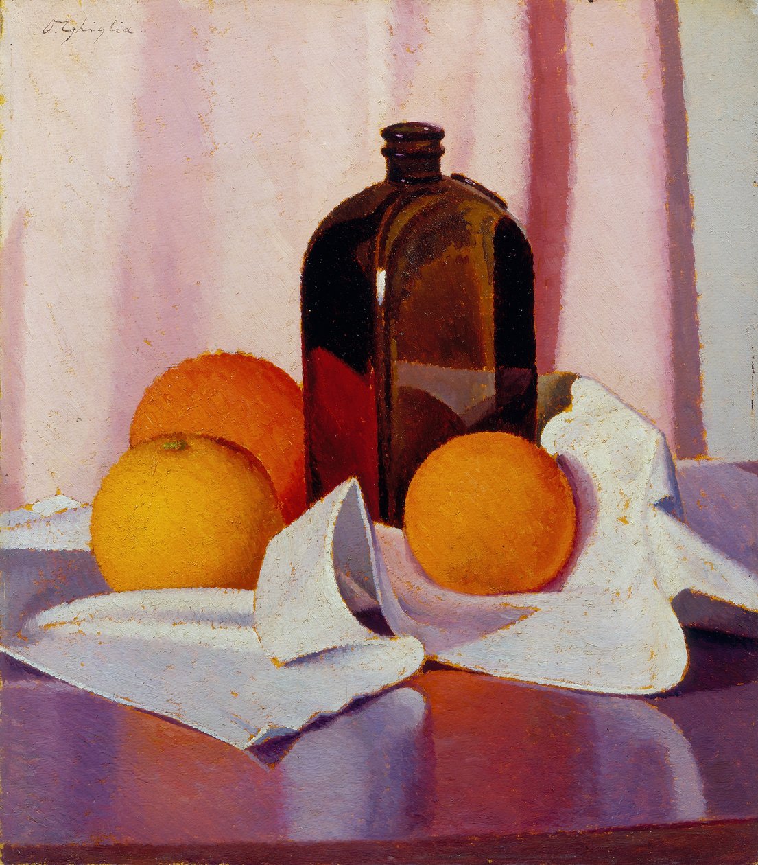 Portakal ve şişe, 1930-40 civarı (karton üzerine yağlıboya) by Oscar Ghiglia