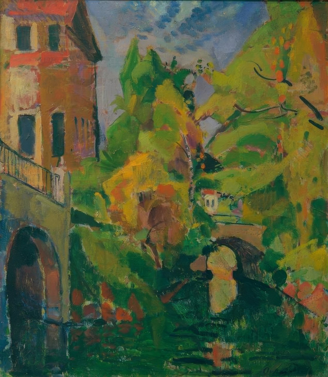 Kayıkhane ile Königsalleebrücke by Oskar Moll