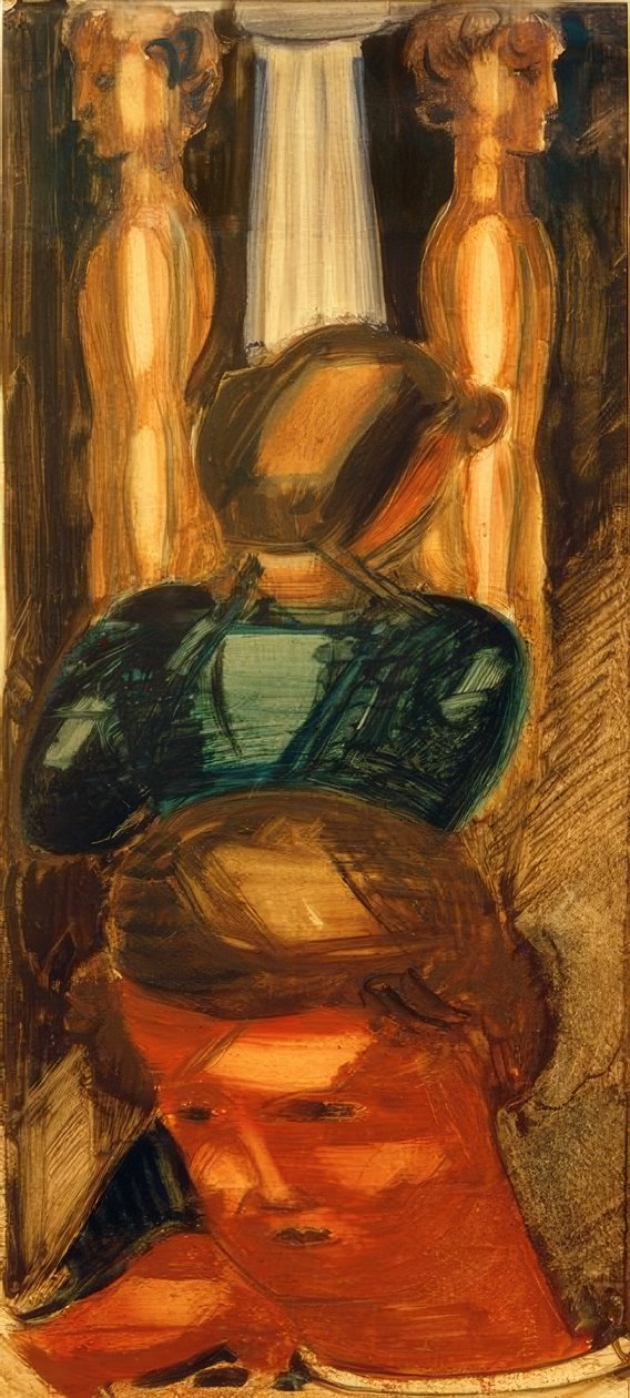 Dor sütununun önünde grup by Oskar Schlemmer
