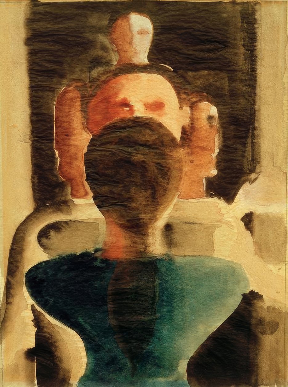 Arkadan bir kadın figürü olan eş merkezli grup by Oskar Schlemmer