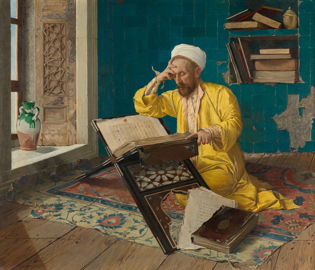 Kuran üzerinde meditasyon yapmak by Osman Hamdi Bey