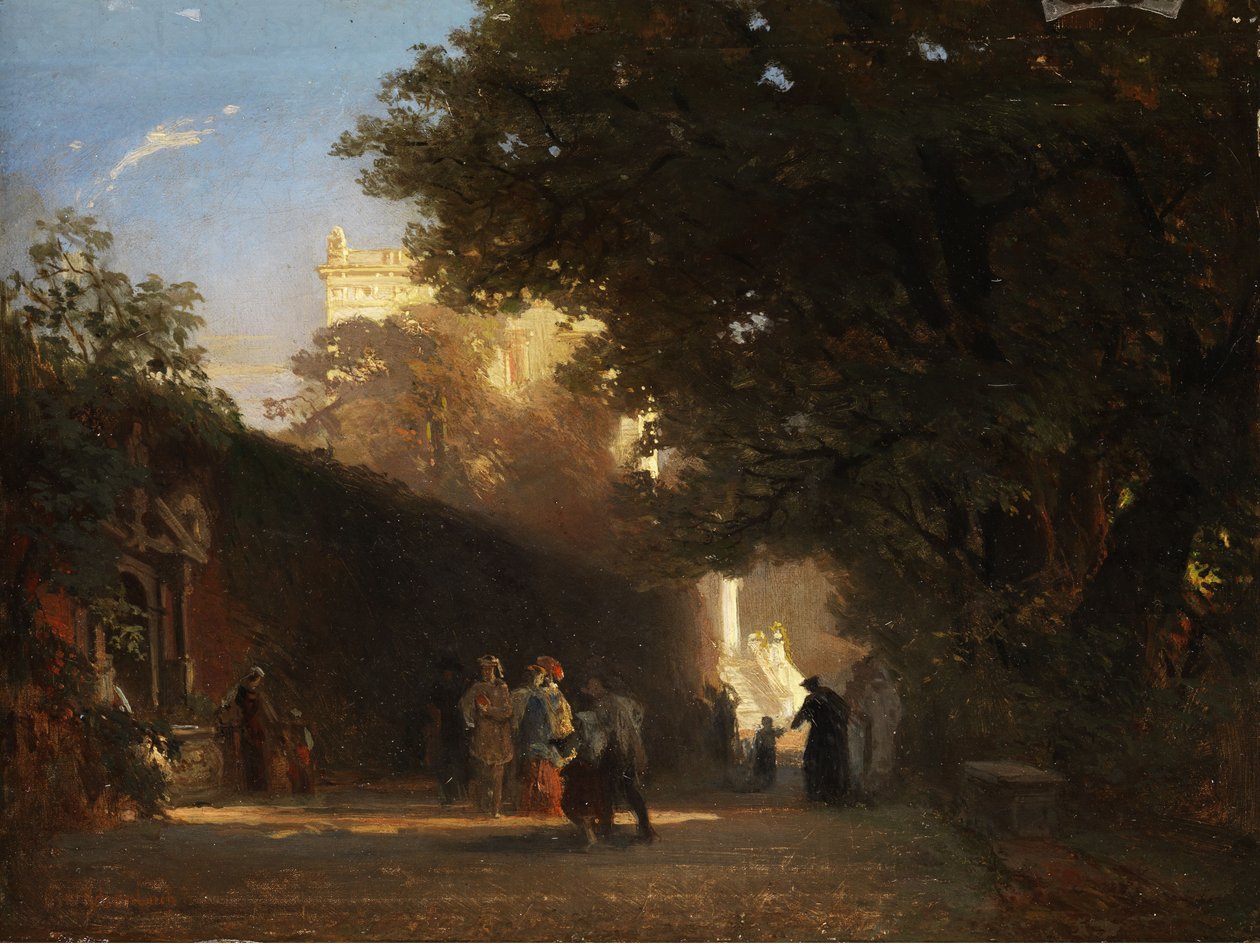 asil şirket ve rahipler ile İtalyan villa ve park by Oswald Achenbach