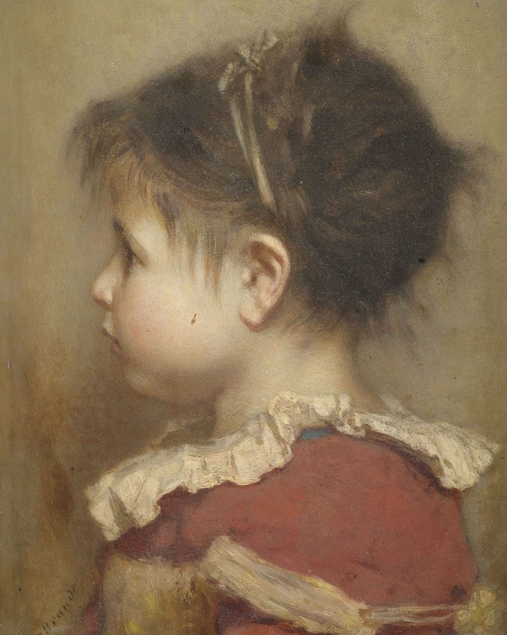 Kırmızı elbiseli küçük bir kızın profil portresi by Otto Brandt