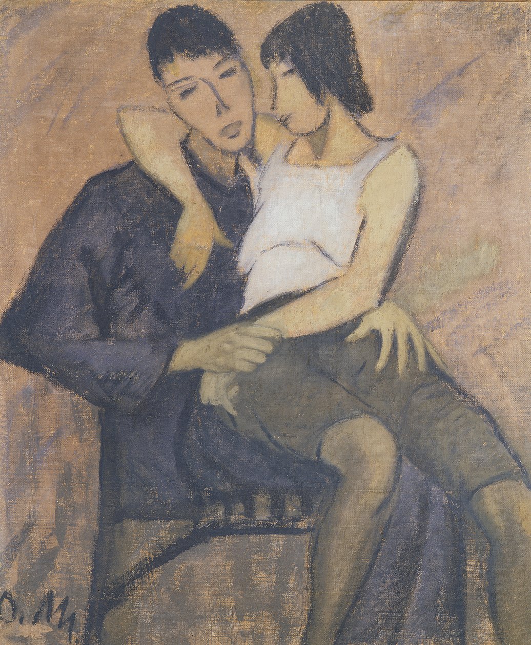 Oturan Çift, 1920 (çuval bezi üzerine yağlı boya) by Otto Mueller