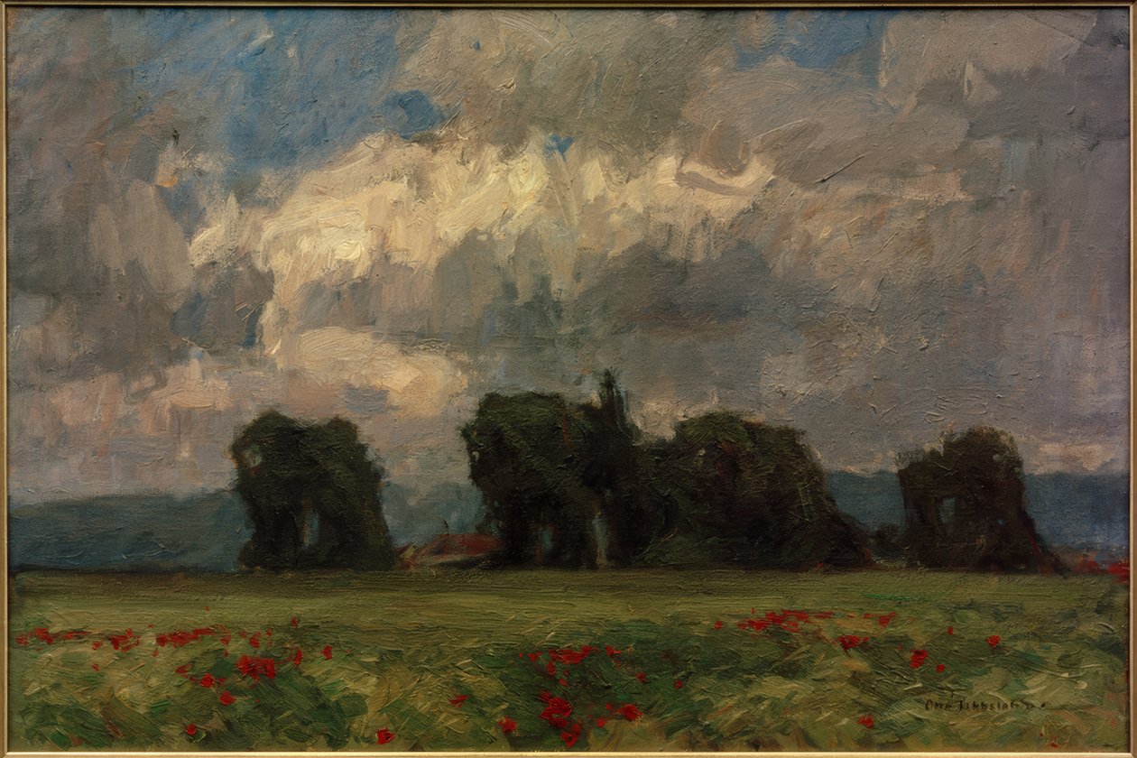 Poppies ile koyu kavak manzara by Otto Ubbelohde