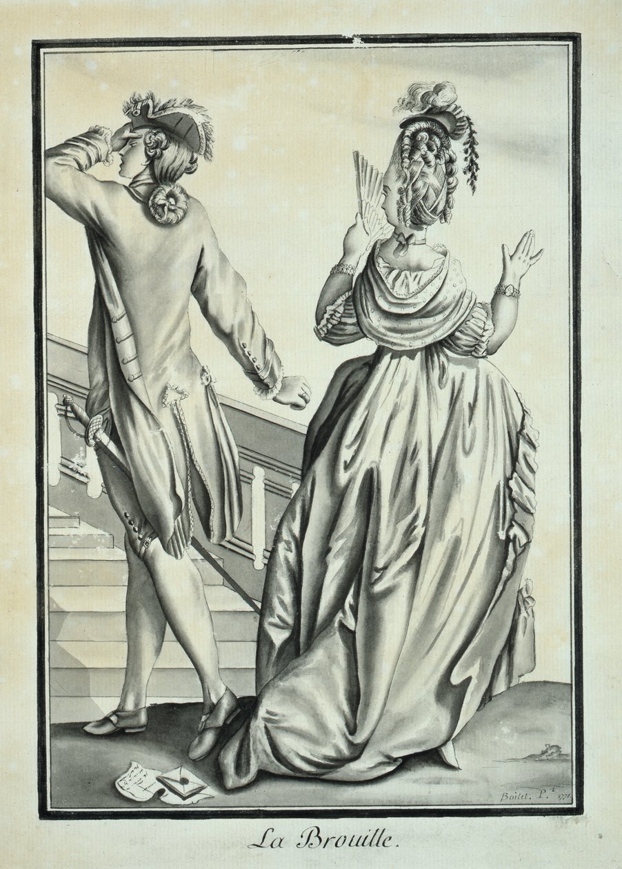 La Brouille (The Quarrel) 1771 (kalem ve mürekkep ve kağıt üzerinde gri yıkama) by P. Boitet