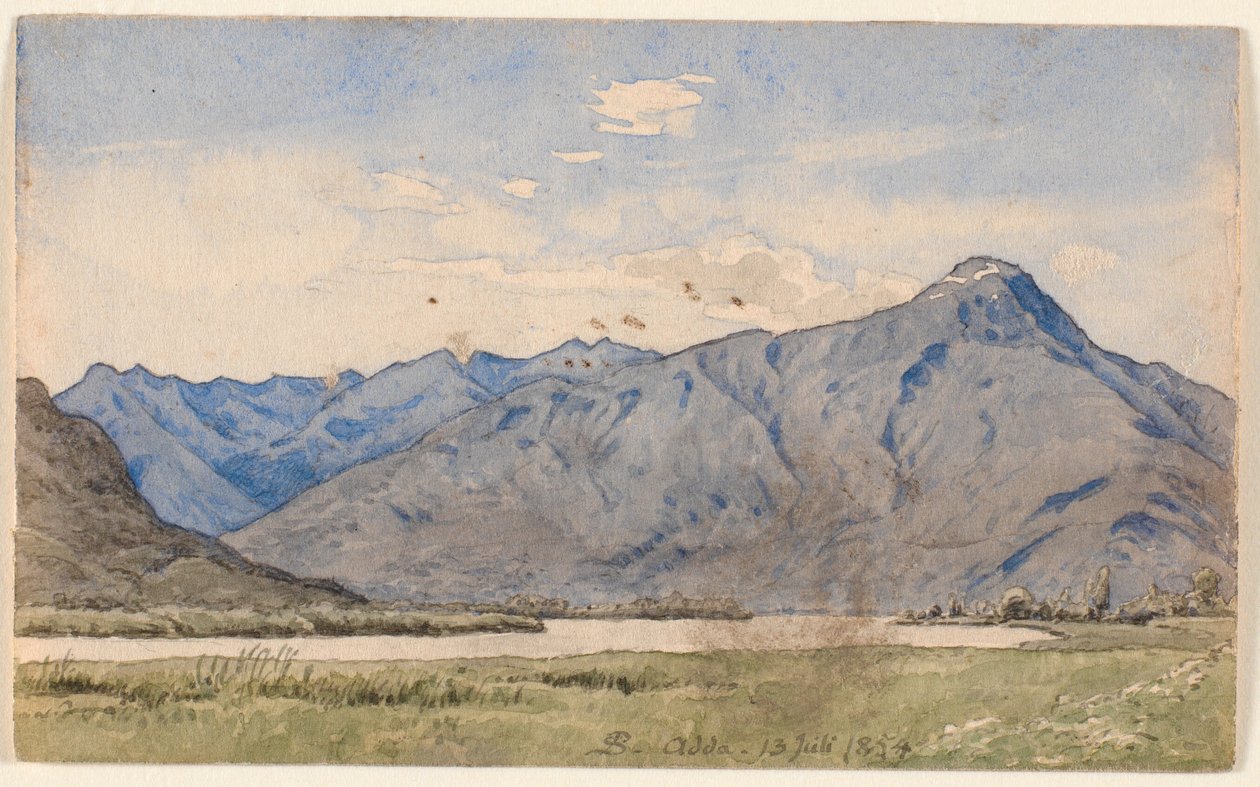 Bir nehir ve dağlar ile İtalyan manzara. by P.C. Skovgaard