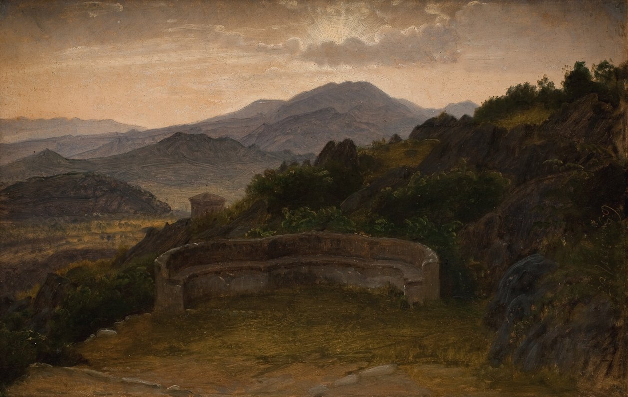 Subiaco yakınlarındaki manzara. Gun batimi by P.C. Skovgaard