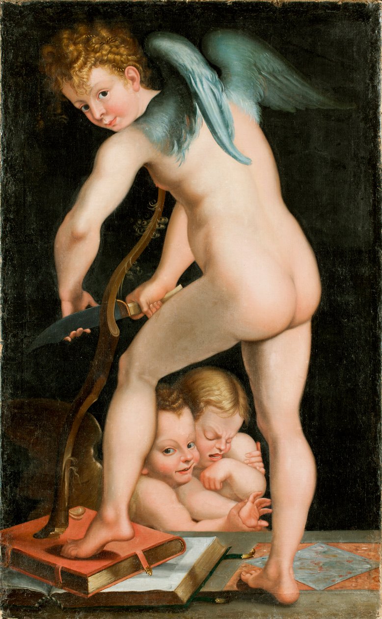1534-1540 yılları arasında yay oyma aşk tanrısı. by Parmigianino