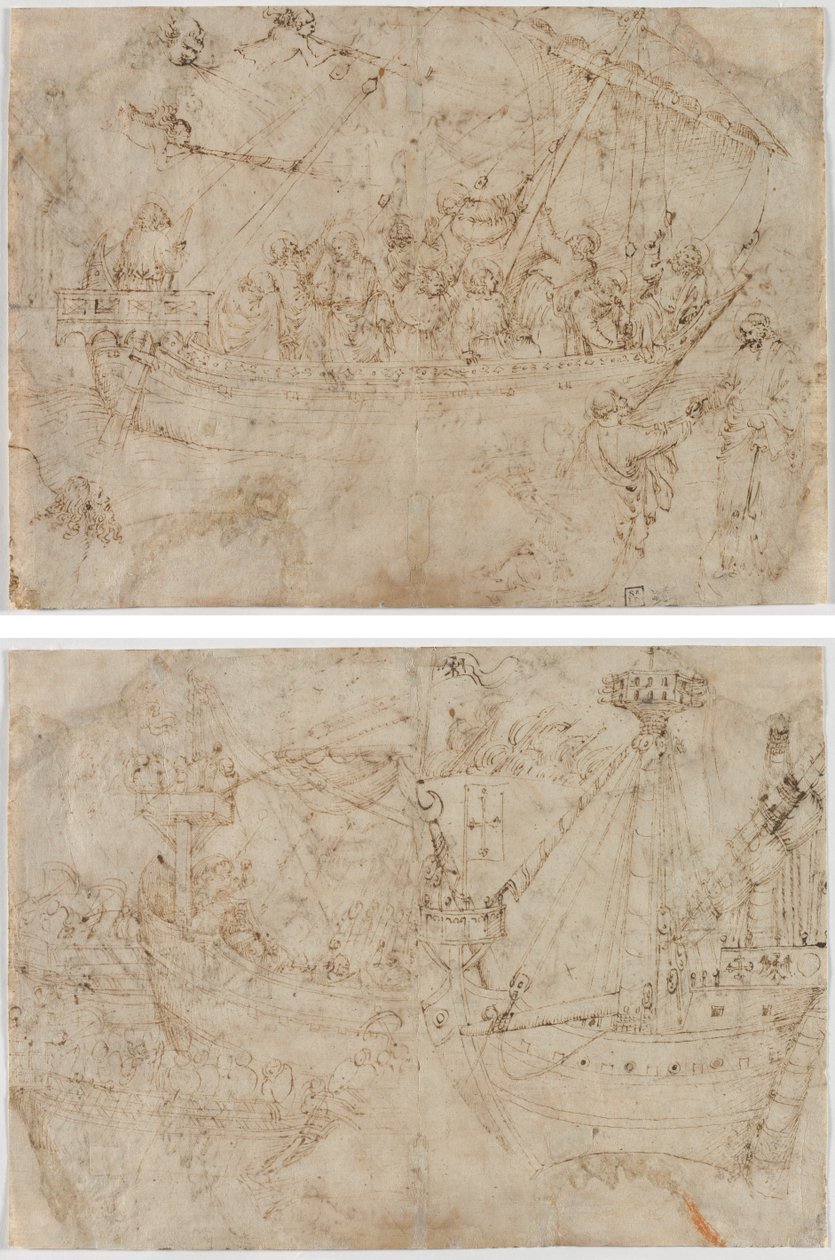 Navicella (recto) İki Gemi Çizimi (verso) by Parri Spinelli